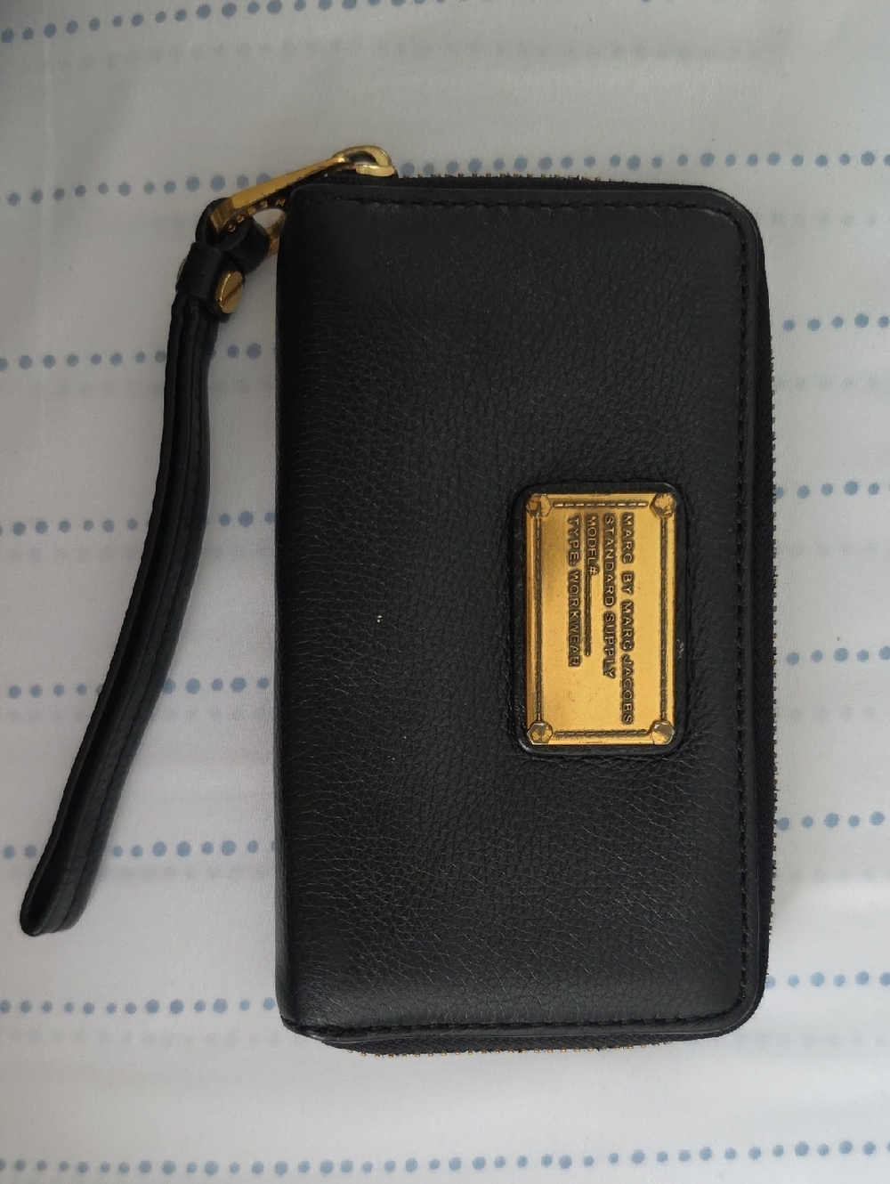 Marc Jacobs Black Wristlet Wallet with Gold Plaque
